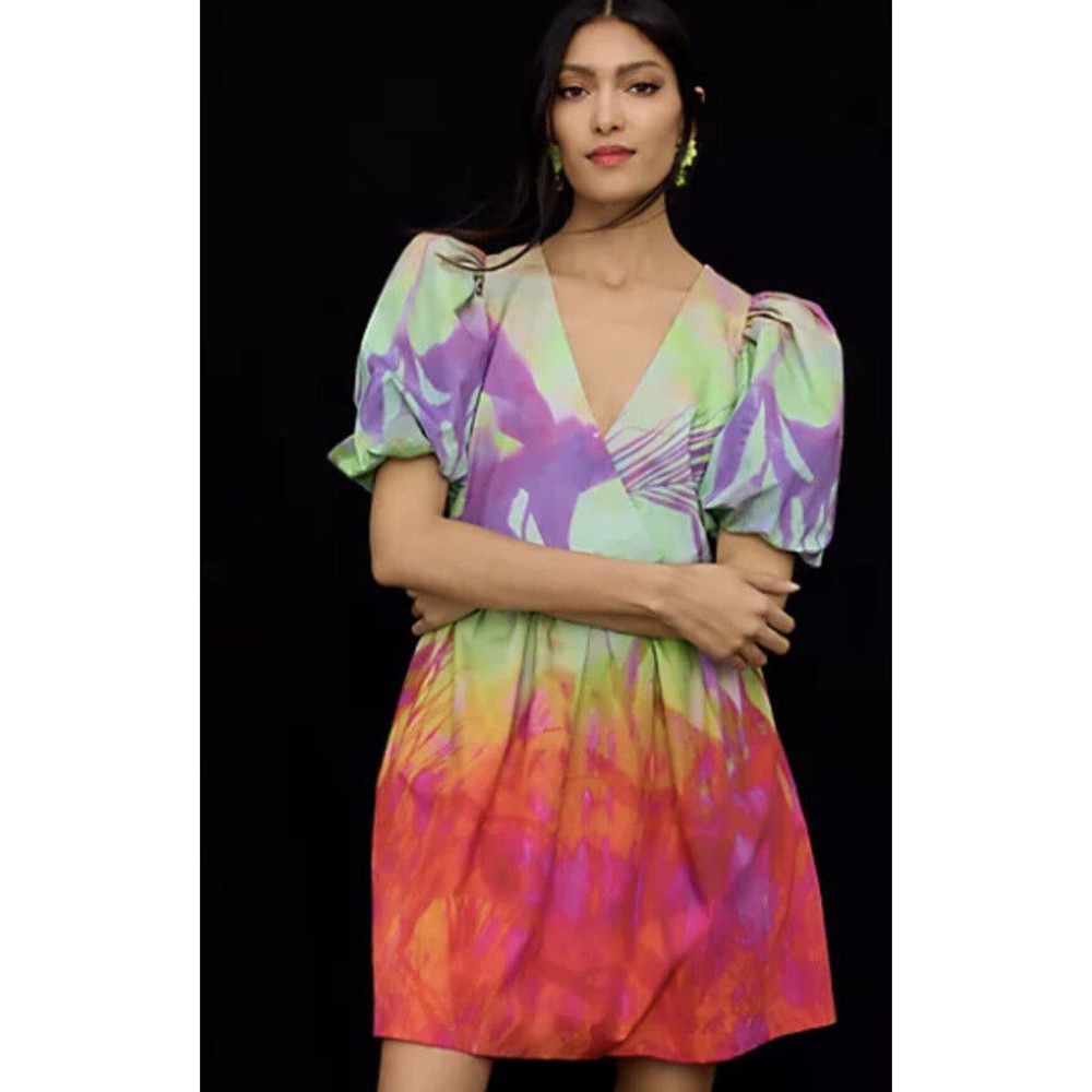 Anthropologie Plenty by Tracy Reese Puff-Sleeve Surplice Dress Size Large